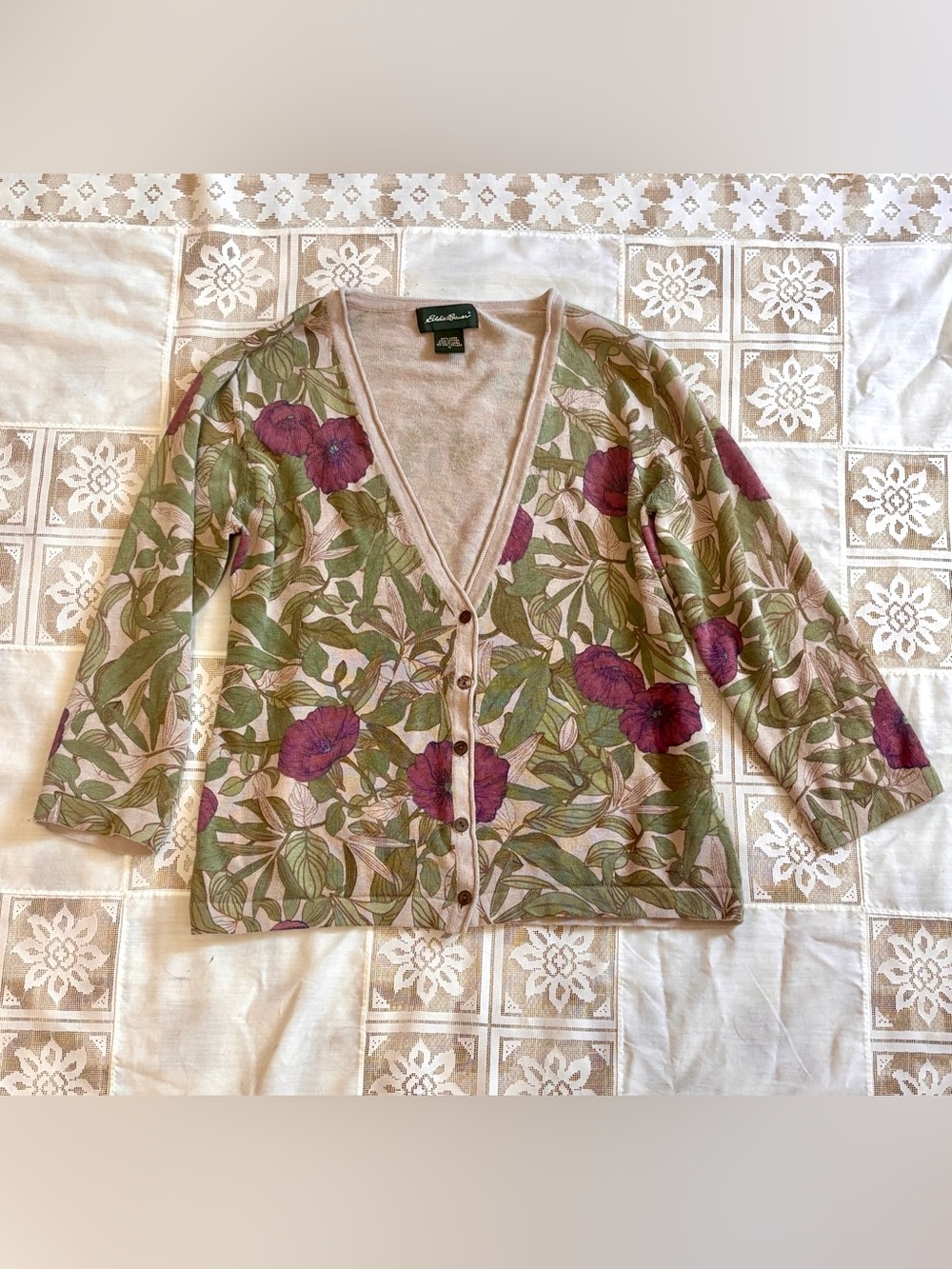 Cottage-core Floral Linen Cardigan